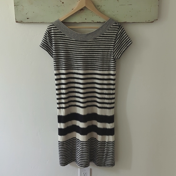 ANTHRO I Navy Blue & Ivory Cream Striped Haven Shift Dress by Maeve, S - Picture 12 of 14